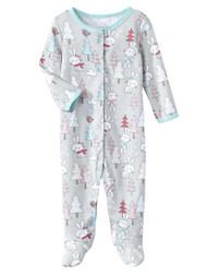 Infant Girls Gray Cotton Bunny Rabbit Pajama Sleeper Christmas Sleep & Play