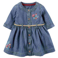 Carters Infant Girls Blue Denim Floral Belted Baby Dress
