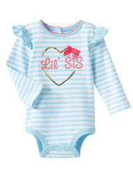Infant Girls Blue Stripe Lis Sis Sequin Heart Bodysuit Sister Creeper Shirt