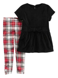 Carters Infant Girls Black Velvet & Red Plaid Baby Outfit Shirt & Leggings