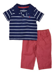 Carters Infant Boys 2-Piece Navy Polo Shirt & Red Woven Pants Set