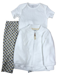 Carters Infant Girls Baby Outfit Plush White Zip Sweater Bodysuit & Gold Pants