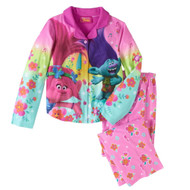 Girls Pink Flannel Trolls Movie Pajamas Poppy & Branch Button Front Sleep Set