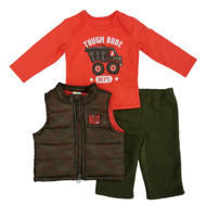 Infant Boys 3-Piece Camo Puffer Vest Tough Dude Shirt & Pants Set