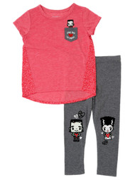 Toddler Girls Love You To Pieces Outfit Frankenstein Monster Shirt & Leggings