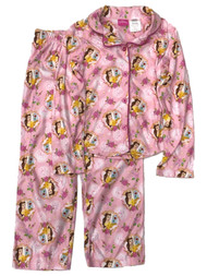 Disney Beauty & The Beast Girls Pink Flannel Princess Belle Pajamas Sleep Set