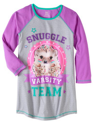 Girls Gray & Purple Hedgehog Nightgown Snuggle Varsity Team Sleep Shirt
