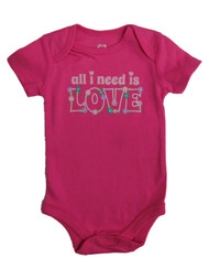 Infant Girls Pink All I Need Is Love Valentines Day Bodysuit Heart Creeper