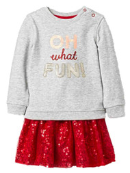 Infant Girls Gray & Red Oh What Fun Christmas Baby Outfit Sweatshirt & Skirt