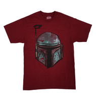 Star Wars Mens Red Heather Bounty Hunter Boba Fett Helmet Graphic Tee T-Shirt