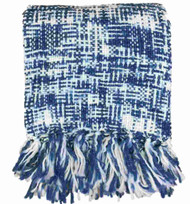 Chunky Knit Woven Blue & White Throw Blanket With Silver Accents Soft & Cozy
