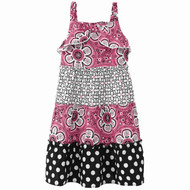 Infant Toddler Girls Black & White Floral Print Pink Polka Dot Paisley Sundress