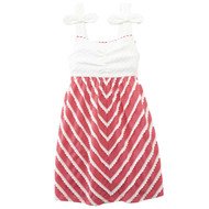 Infant Toddler Girls Pink & Cream Chevron Print Sun Dress Ruffle & Bow Sundress