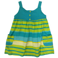 Carters Infant Girls Baby Outfit Blue & Green Striped Dress & Diaper Cover
