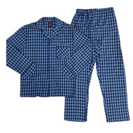 Hanes Mens 2 Piece Navy/Sky Blue Plaid Woven Sleepwear Pajama Set Sleep Set