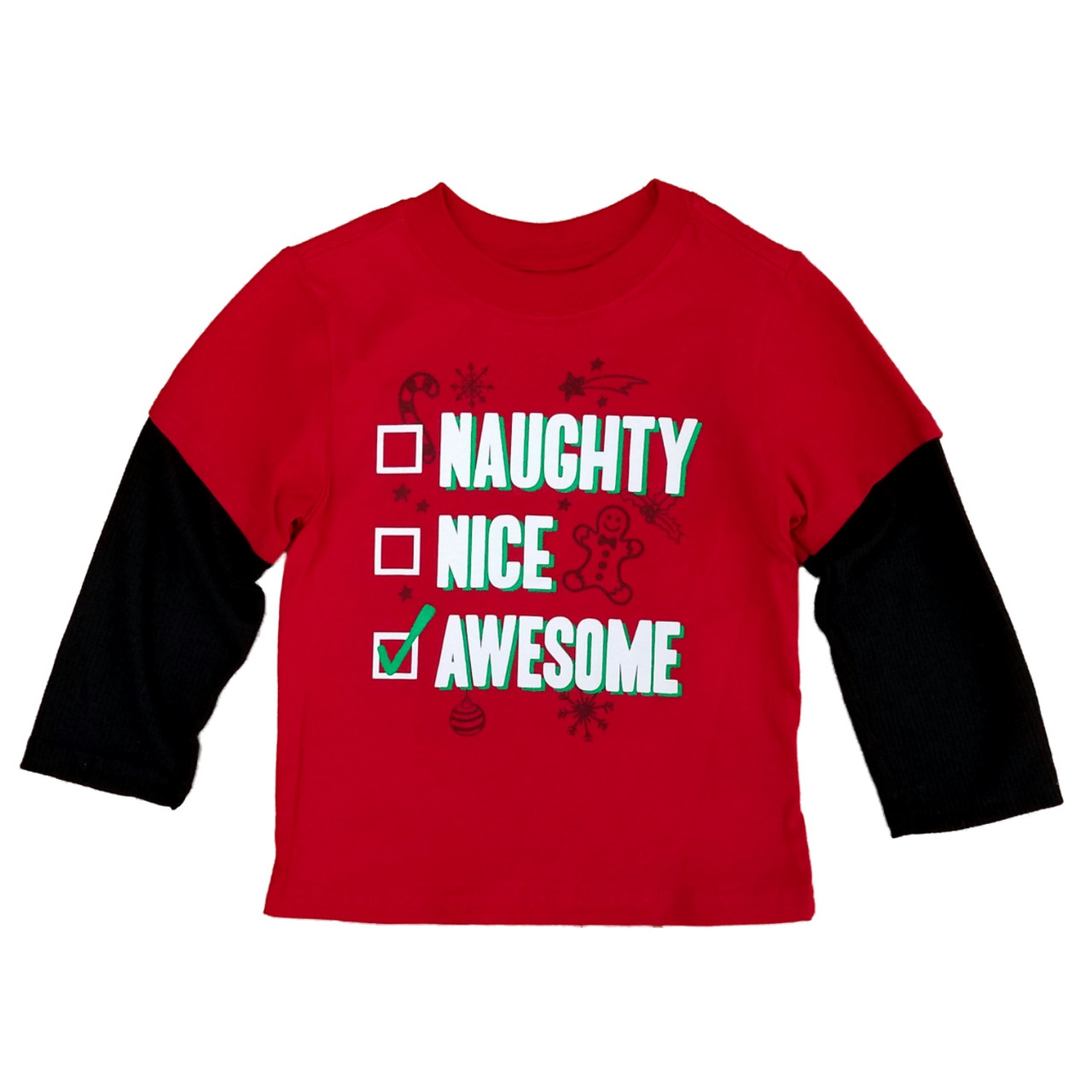 New Boys /"Nice List /" Christmas Red Santa Long Sleeve T-Shirt Sizes 2T 3T 4T