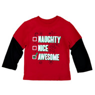 Toddler Boys Red Santas Awesome List Christmas Holiday Long Sleeve T-Shirt