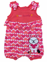Infant Girls Baby Romper Pink Heart Polka Dot Bunny Rabbit Bodysuit Creeper