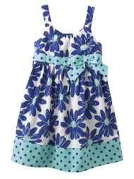 Little Girls Blue Floral Polka Dot Sun Dress Cotton Sundress