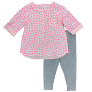 Infant Girls Baby Outfit Pink Fox Print Blouse Shirt & Legging Pants Set