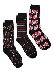 Holiday Socks Oh Snap Gingerbread Man Candycane Mens 3 Pair Crew Socks OSFM