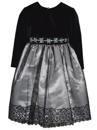 Infant Girls Black & White Velvet & Satin Holiday Party Dress & Capelet