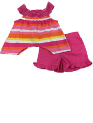 Infant Girls Pink Yellow Orange Stripe Tank Top & Shorts Ruffle Outfit
