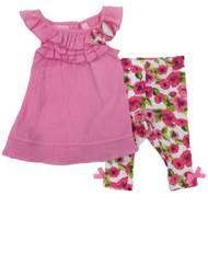 Infant Toddler Girls Pink Linen Ruffle Tank Top & Floral Legging Outfit