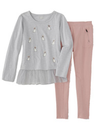 Infant & Toddler Girls Gray & Pink Bunny Rabbit Baby Outfit Shirt & Leggings