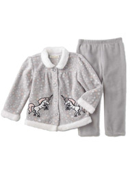 Infant Girls Unicorn Baby Outfit Gray Fleece Jacket Shirt & Pants Set