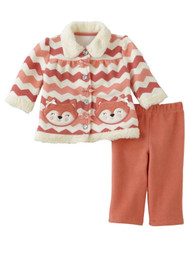 Infant Girls Baby Fox Outfit Pink Chevron Fleece Polka Shirt & Pants Set