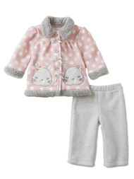 Infant Girls Baby Bunny Rabbit Outfit Pink Fleece Polka Shirt & Pants Set