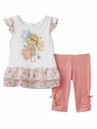 Infant Girls Floral Baby Outfit Fancy Girl Shirt & Polka Dot Leggings Set