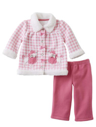 Infant Girls Baby Poodle Outfit Pink Check Fleece Jacket Shirt & Pants Set
