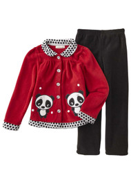 Infant Girls Panda Bear Baby Outfit Red Fleece Jacket Shirt & Black Pants