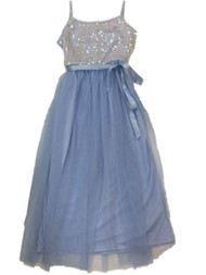 Girls Blue Sequin Tulle Spaghetti Strap Tank Holiday Party Flower Girl Dress