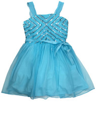 Big Girls Blue & Silver Sequin Tulle Tank Top Holiday Party Flower Girl Dress
