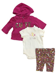 Infant Girls Lil Cutie Baby Outfit Pink Floral Hoodie Bodysuit & Leggings
