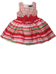 Girls Pink Green & White Striped Skirt Holiday Party Flower Girl Dress