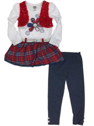 Little Girls Red White Blue Plaid Shirt Floral Daisy Fourth Of July Outfit