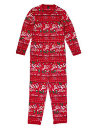 Mens Jingle Bells Christmas Holiday Microfleece Union Suit Pajamas
