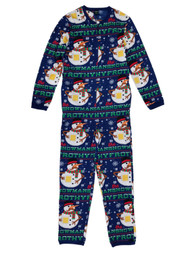 Mens Christmas Holiday Frothy The Snowman Microfleece Union Suit Pajamas