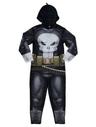Marvel Mens Punisher Costume Fleece Hooded Union Suit Pajamas