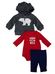 Infant Boys Born To Be Wild Body Suit 3 Pc Hoodie Bodysuit & Sweats Bear Outfit