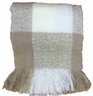 Faux Mohair Soft Knit Tan & Ivory Plaid Throw Blanket Cozy Warm