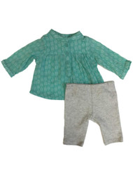 Infant Girls Blue Leaf Print Shirt & Leggings Set 2-PC Baby Outfit