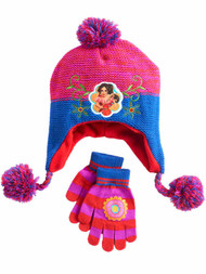 Girls Pink & Blue Elena of Avalor Peruvian Trapper Hat Beanie & Gloves Set