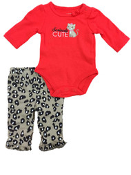 Infant Toddler Red Kitty Cat Kitten Bodysuit Cheetah Animal Leggings 2-PC Outfit