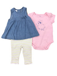 Infant Girls Bunny Rabbit Bodysuit Denim Star Dress & Leggings Baby Outfit