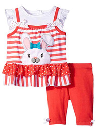 Infant Girls Orange Bunny Rabbit Baby Outfit Stripes & Dots Shirt & Pants